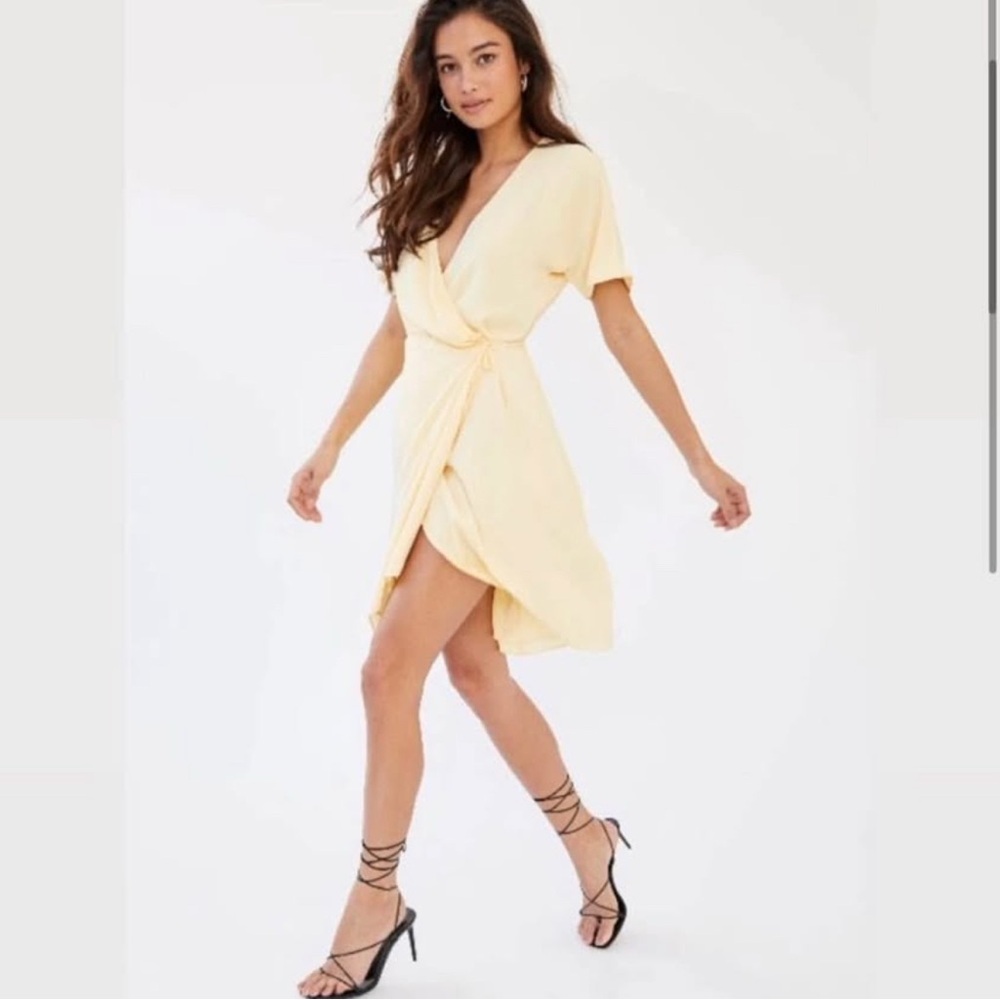 Babaton Yellow Mini Wrap Dress